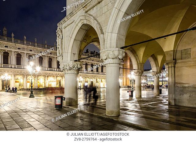 Piazza San Marco in Venice at night. One of the most famous city squares in the World, Piazza San Marco plays host to buildings such as the Doge's Palace and...