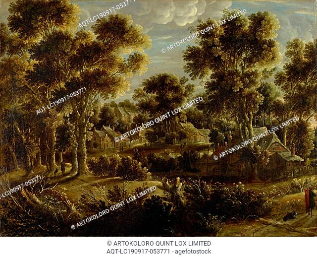 Forest Landscape with Village, oil on canvas, 94.7 x 127 cm, not marked, Gillis Claesz. de Hondecoeter, (Art / style of)