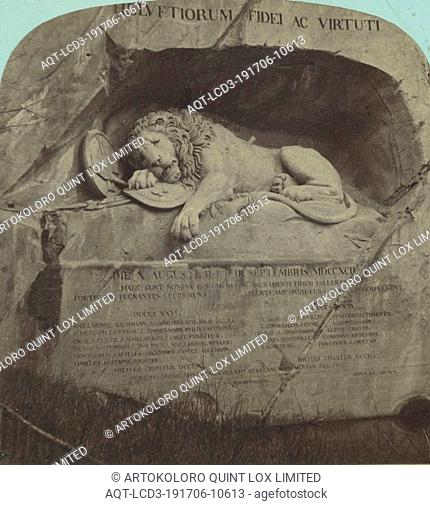 Lucerne. Le lion de Lucerne, monument eleve en 1821, en sourvenir des officers et des soldats de la Garde suisse.., Adolphe Braun (French, 1812 - 1877)