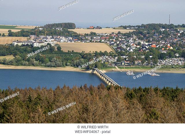 High angle view of bridge over sea against sky, Delecke, North Rhine Westphalia, Germany
