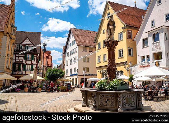 Sigmaringen, BW / Germany - 12 July 2020 : tourists enjoy a day out in the historic old city center of Sigmaringen