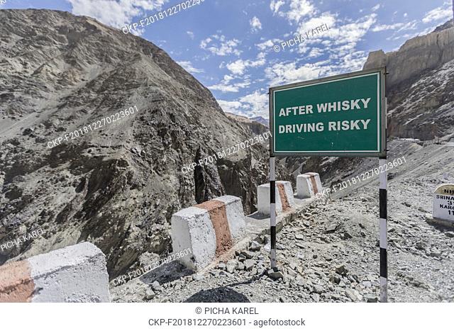 A typical warning road signs along the Ladahkhi roads in Ladakh, Jammu and Kashmir, India, July 6, 2018. (CTK Photo/Karel Picha)