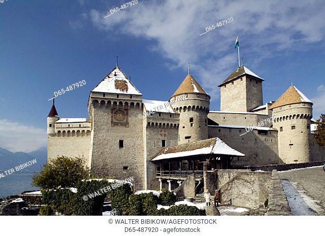 Chateau de Chillon (XIIIth century). Made Famous by the book 'Prisoner of Chillon' by Lord Byron. Montreux. Swiss Riviera. Vaud. Switzerland