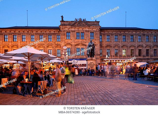 Market square with margrave castle at dusk, town festival Erlanger Sternennacht, Erlangen, Central Franconia, Franconia, Bavaria, Germany, Europe