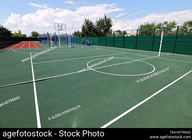 RUSSIA, KHERSON REGION - JULY 31, 2023: A view of a workout area built by Russia's Republic of Adygea, the patron region of the city of Genichesk