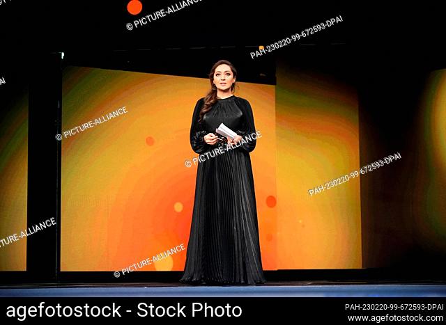 20 February 2023, Berlin: Actress and director Niki Karimi from Iran speaks during the Shooting Stars Awards ceremony. The 73rd International Film Festival will...