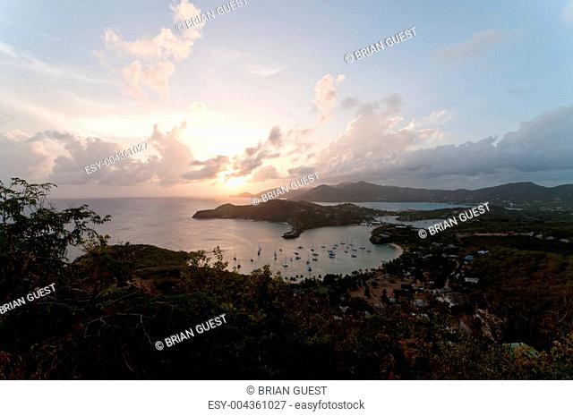 View of English Harbour from Shirley Heights at Sunset