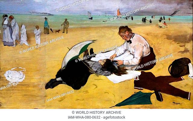 Painting titled 'Beach Scene' by Edgar Degas (1834-1917) a French artist famous for his paintings, sculptures, prints, and drawings