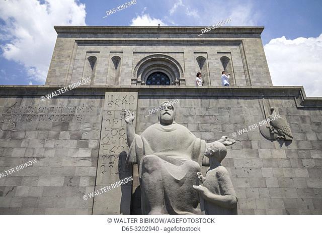 Armenia, Yerevan, Matenadaran Library, statue of St. Mesrop Mashtots, founder of the Armenian alphabet