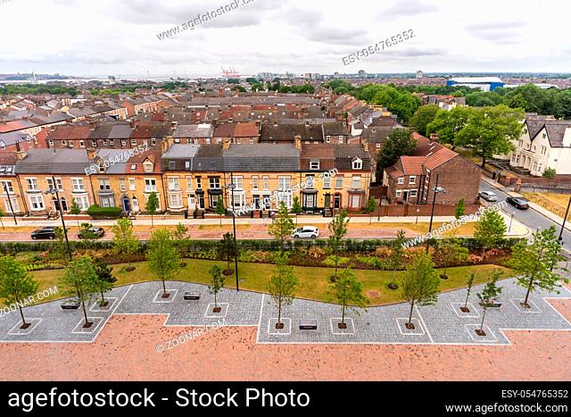 aerial view of Liverpool house around Anfield road and stadium in Liverpool England UK