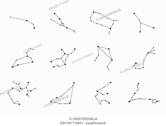 Vector constellations. Zodiac Constellations Set. Space and Stars. Leo, Virgo, Scorpio, Libra, Aquarius, Sagitarius, Pisces, Capricorn, Taurus, Aries, Gemini