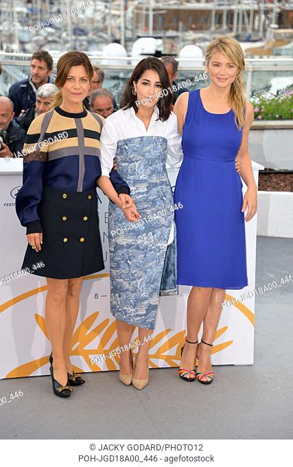 Crew of the film 'Le grand bain' (Sink or Swim): Marina Foïs, Leïla Bekhti, Virginie Efira Photocall of the film 71st Cannes Film Festival May 13