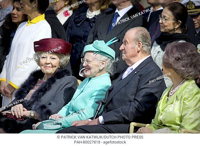 (L-R) Princess Beatrix of The Netherlands, Queen Margrethe II. of Denmark, King Juan Carlos and Queen Sofia of Spain at the inner court yard of the Royal Palace...