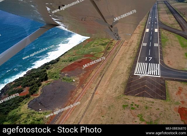 View from plane, Lihue Airport, Kauai Island, Hawaii, USA