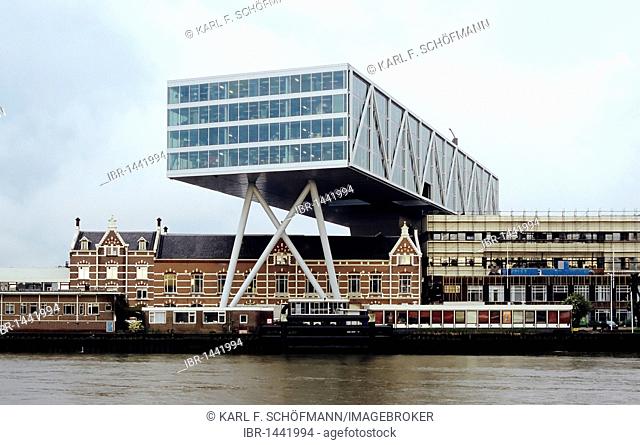 Unilever building on stilts, banks of the Nieuwe Maas, Rotterdam, South Holland, Netherlands, Europe