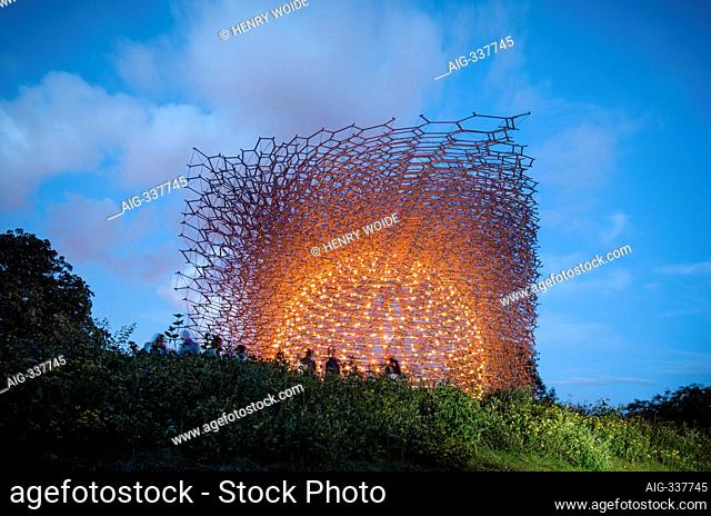 The Hive, a towering mesh structure in Kew Gardens representing a real bee hive, an interlocking frame
