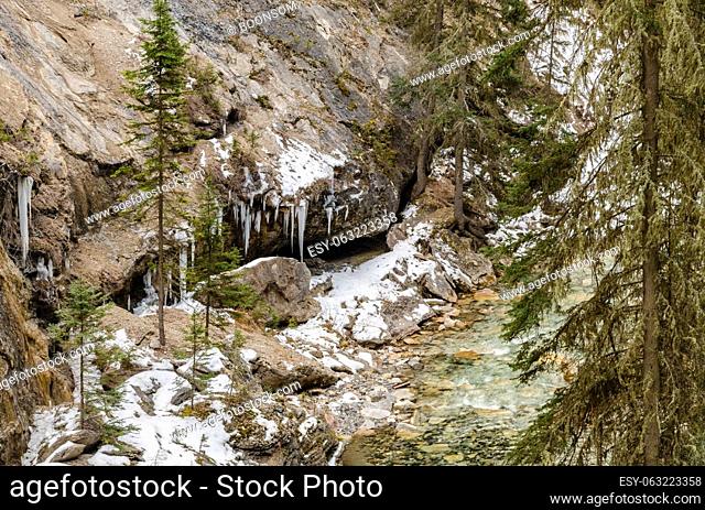Early Winter scenery of Johnston Canyon in Banff National Park, Alberta, Canada