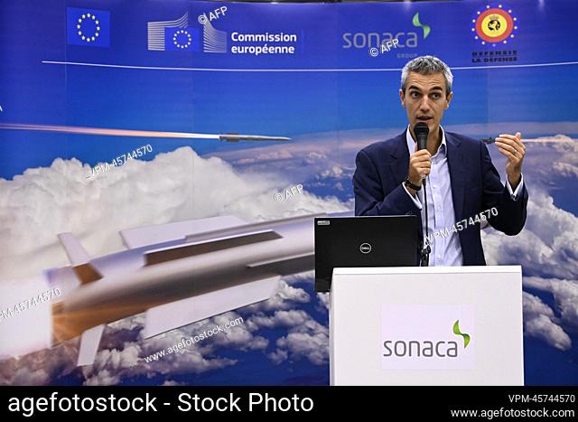 Sonaca CEO Yves Delatte pictured during the presentation of aerospace company Sonaca's European pilot project for the design of the first hyper sonic missile...