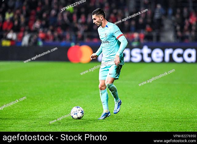 Barcelona's Ferran Torres pictured in action during a game between Belgian soccer team Royal Antwerp FC and Spanish club FC Barcelona, in Antwerp