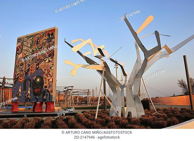 Meander of Ranillas, contemporary sculpture, formerly EXPO 2008. Zaragoza, Spain