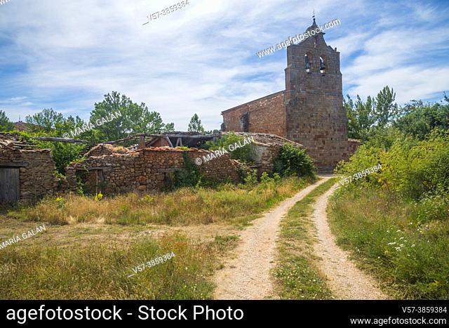 Ruins and church. Cuevas de Ayllon, Soria province, Castilla Leon, Spain