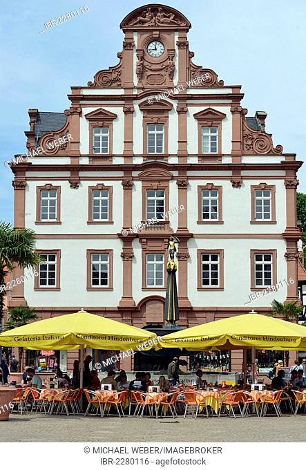 Cafe and wine bar in front of the Alte Muenze department store, Maximilianstrasse street, Via Triumphalis street, Speyer, Rhineland-Palatinate, Germany, Europe