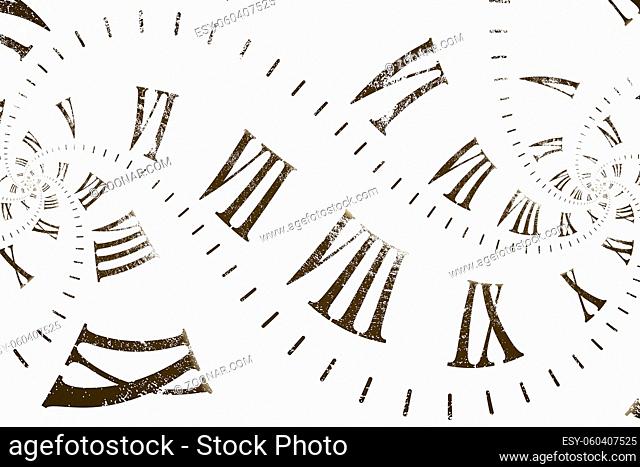 Droste effect background with infinite clock spiral. Abstract design for concepts related to time and deadline