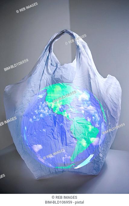 Glowing globe in plastic bag