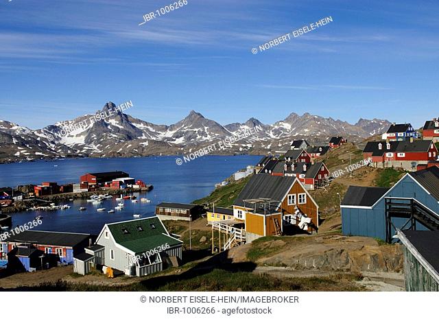 Village in Kong Oscar Fjord, Tasiilaq, Ammassalik, East Greenland, Greenland