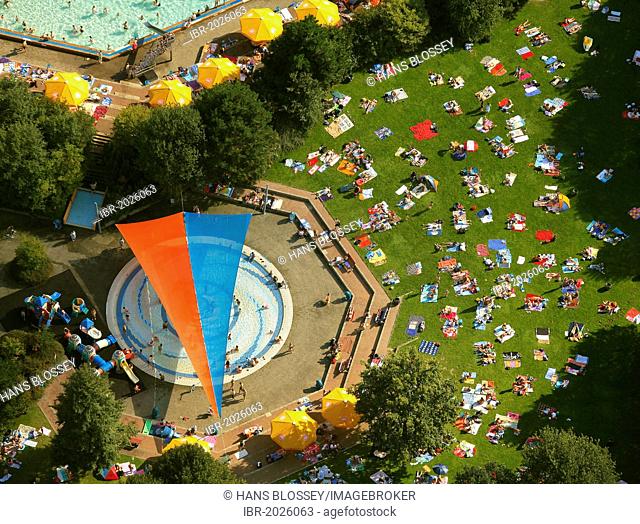 Aerial view, public swimming pool at the end of the swimming season, Gelsenkirchen, North Rhine-Westphalia, Germany, Europe