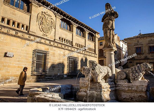 Antiguas Carnicerias and Fuente de los Leones in Plaza del Populo o de los leones, Baeza  Jaén province, Andalusia, Spain