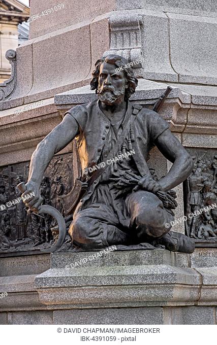Charles Le Moyne figure at the memorial of Paul Chomedey de Maisonneuve, founder of the old Montreal, Place d'Armes, Montreal, Quebec, Canada