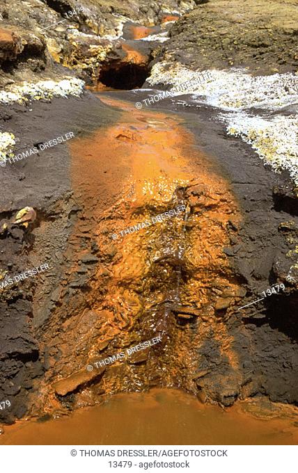 Stream of oxidized iron minerals. Río Tinto mines. Huelva province. Spain