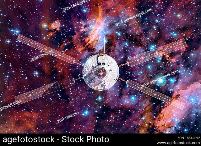 Spacecraft launch into space. Cosmos art. Elements of this image furnished by NASA