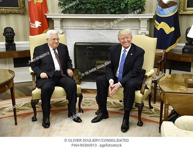 United States President Donald J Trump meets with President Mahmoud Abbas of the Palestinian Authority in the Oval Office of the White House in Washington, DC