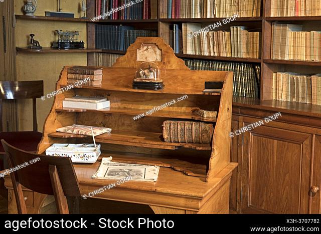 writer's studio and library of the House of George Sand , Nohant-Vic, Department of Indre, Historic Province of Berry, Centre-Val de Loire region, France