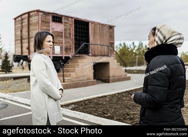 (LR) Annalena Baerbock (Alliance 90/The Greens), Federal Foreign Minister, taken during a visit to the ALZHIR memorial with Fariza Askhatova