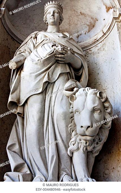 Woman and lion statue