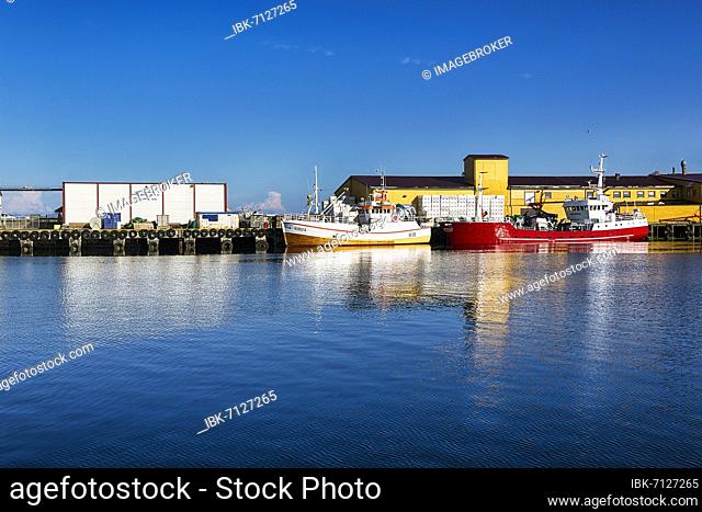 Motor vessel for whale watching, MS Reine in the harbour of Andenes, Andoya Island, Vesteralen, European Arctic Ocean, Norway, Europe