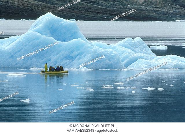 Iceberg, Perito Moreno Glacier & Tourists in Zodiac Los Glaciares NP Argentina