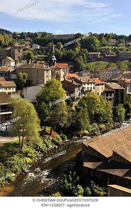 village of Olliergues on the Dore river, Livradois-Forez Regional Nature Park, Puy-de Dome department, Auvergne region, France, Europe