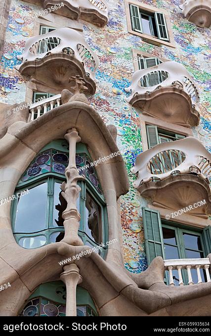 Facade of famous house Casa Batllo by Antoni Gaudi, Barcelona, Spain