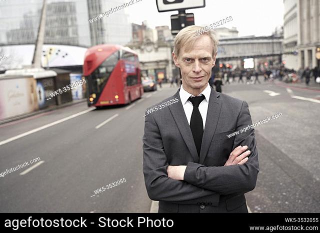 business man at street in London, UK