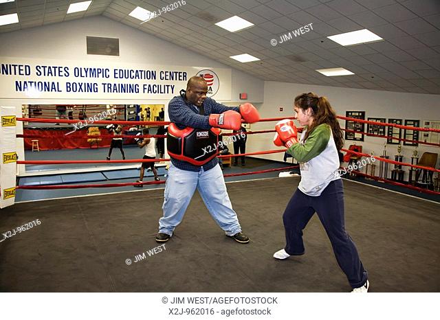 Marquette, Michigan - The Boxing Training Facility at Olympic Education Center at Northern Michigan University, where student athletes train for the Olympics...
