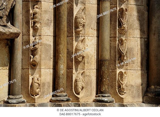 Zoomorphic reliefs and columns, south portal, 1110-1130, Saint-Pierre Abbey Church (UNESCO World Heritage Site, 1998), Moissac, Occitanie, France, 12th century
