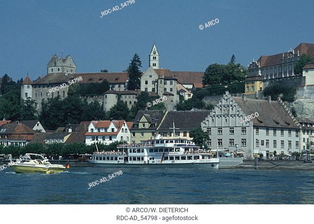 Boats in front of Old and New Castle Meersburg Lake Constance Baden-Wurttemberg Germany