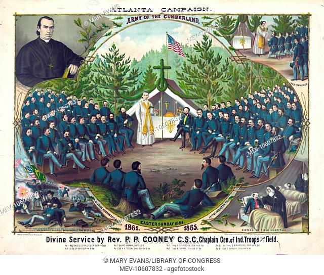 Atlanta campaign. Army of the Cumberland. Divine service by Rev. P.P. Cooney, C.S.C. Chaplain Gen. of Ind. Troops in the field