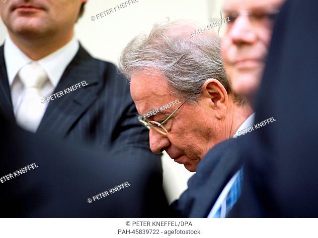 Former BayernLB (Bavarian State Bank) chairman Rudolf Hanisch stands in the courtroom in the regional court in Munich, Germany, 27 January 2014