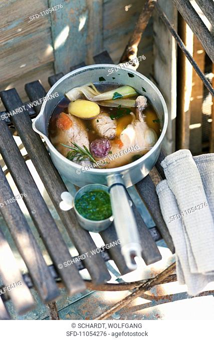Bollito misto e salsa verde (boiled meat and herb sauce)