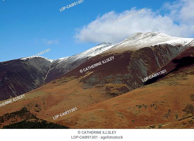 England, Cumbria, Keswick. Looking up to the summit of Skiddaw